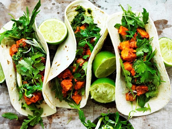 Kumara & 'chorizo' tacos