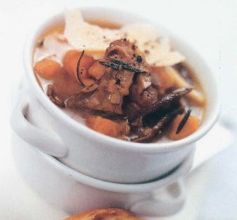 Kumara, porcini and red lentil soup with cheddar