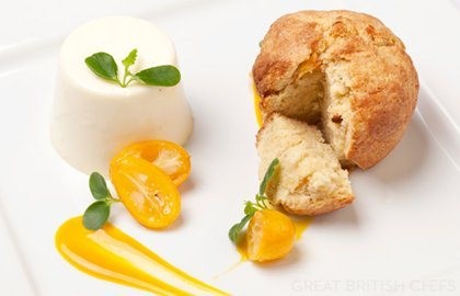 Kumquat panettone with orange blossom panna cotta and confit kumquats