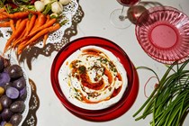 Labne with sizzled scallions and chile (almost ranch)