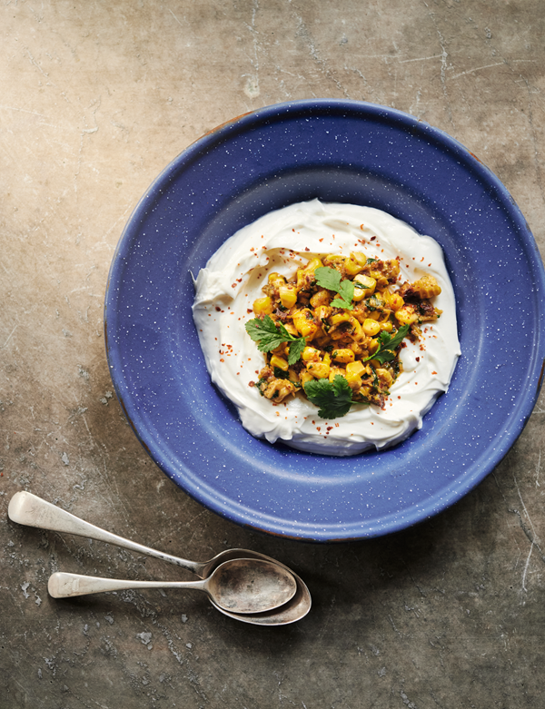 Labneh, corn, coriander and paprika