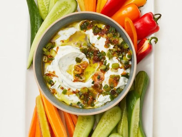 Labneh dip with scallion oil
