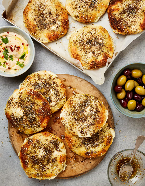 Labneh-topped flatbreads (Manakish)