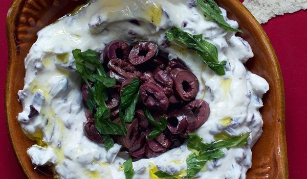 Labneh with black olives & mint
