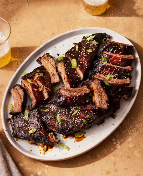 Lacquered pork ribs with hoisin, honey and five spice