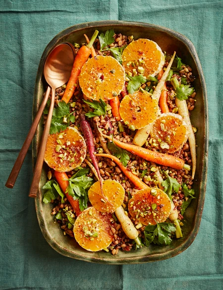 Lacto-fermented carrots with grain salad
