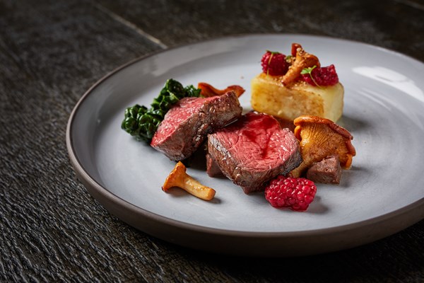 Lakeland venison with ox tongue, fondant potato and pickled tayberries