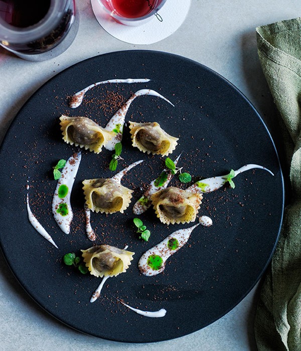 Lamb agnolotti with goat's milk yoghurt, mint and sumac