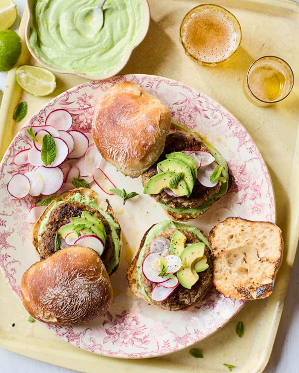 Lamb, ancho and rosemary burgers with lime yoghurt