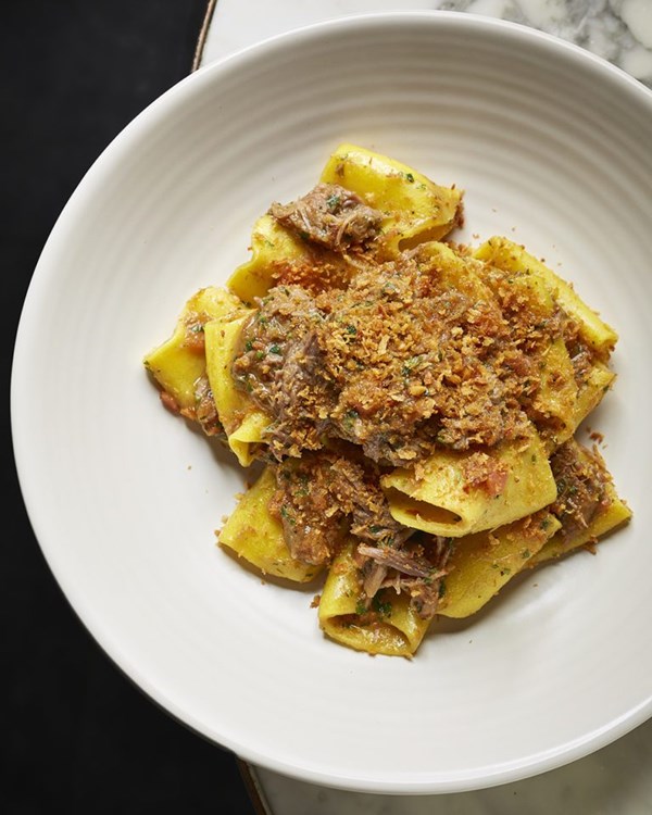 Lamb, anchovy and rosemary ragù with paccheri 