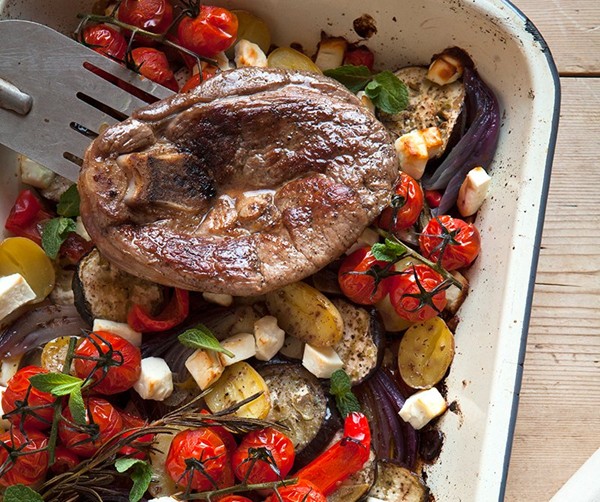 Lamb and aubergine traybake