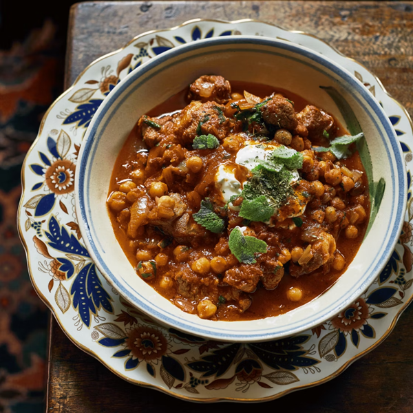 Lamb and chickpea soup with minted yoghurt