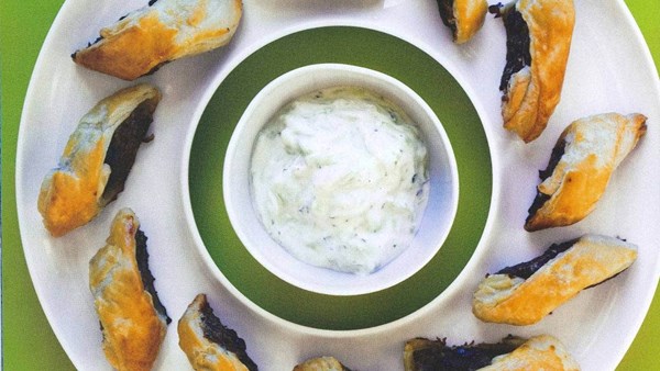 Lamb and cinnamon sausage rolls with tzatziki