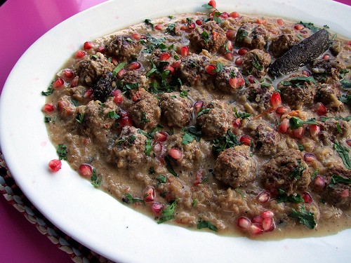 Lamb and date meatballs in frazzled aubergine sauce