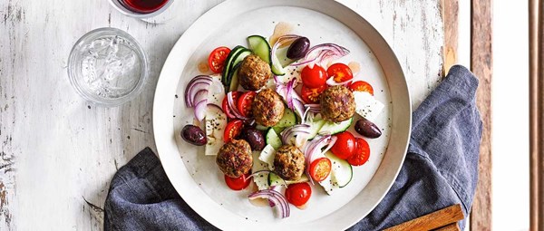 Lamb and dill meatballs with horiataki salad