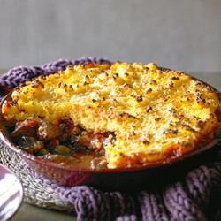 Lamb and eggplant pie with polenta crust