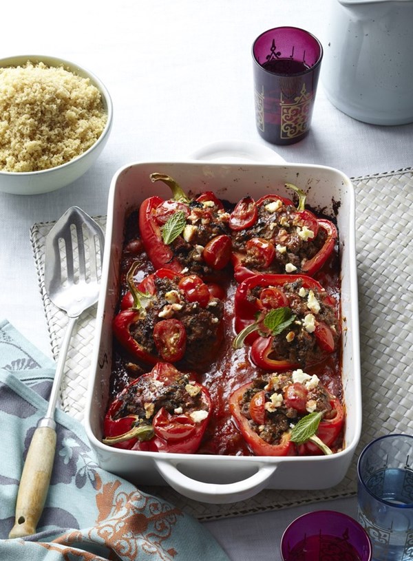Lamb and feta stuffed capsicums