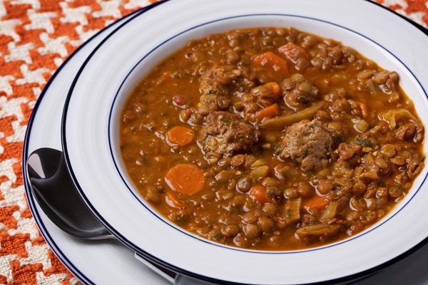 Lamb and lentil soup with lamb meatballs