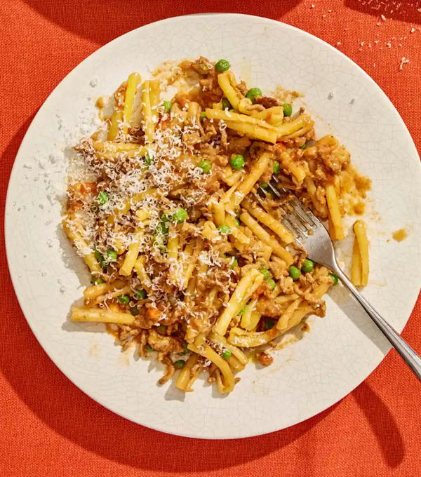 Lamb and pea ragu with pasta