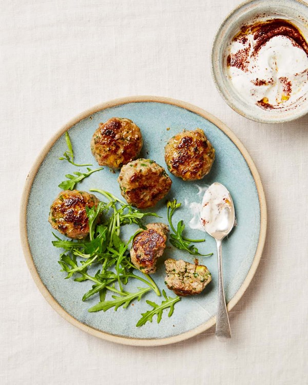 Lamb and pistachio patties with sumac yoghurt
