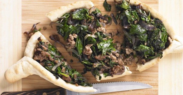 Lamb and spinach pide