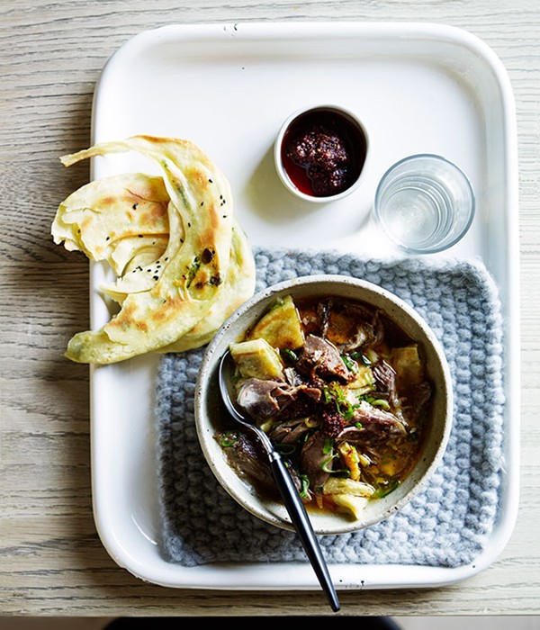 Lamb and spring onion pancake soup