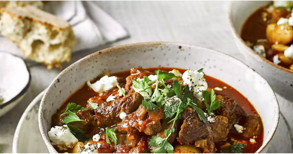 Lamb and tomato stew with butter beans and feta
