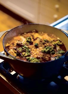 Lamb, bacon and partridge stew