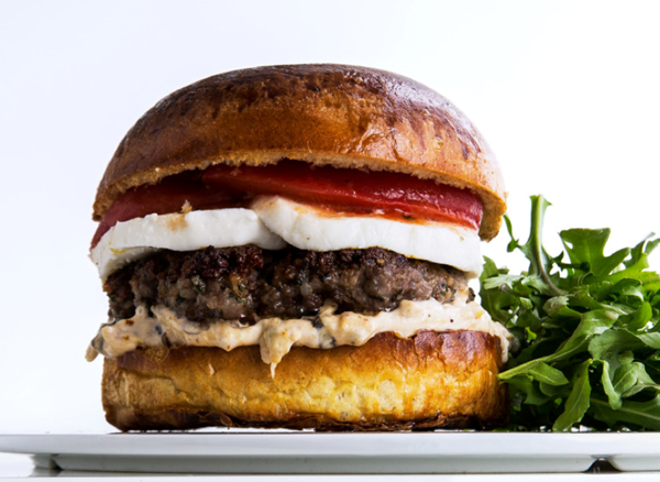 Lamb-bacon burgers with spicy aioli