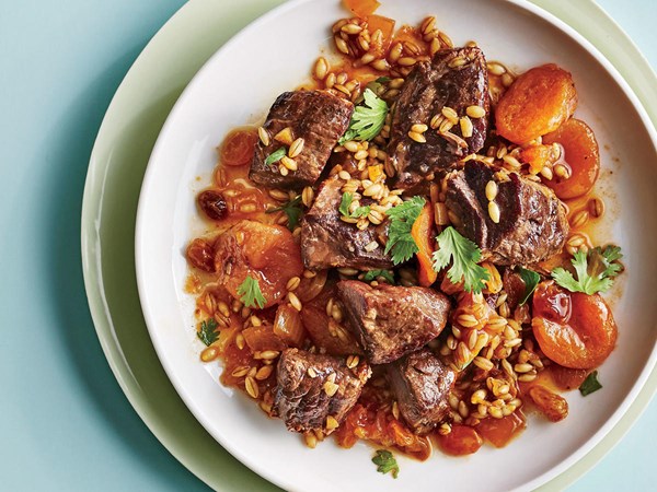 Lamb, barley, and apricot tagine