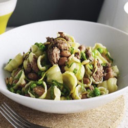 Lamb, bean and pea pasta