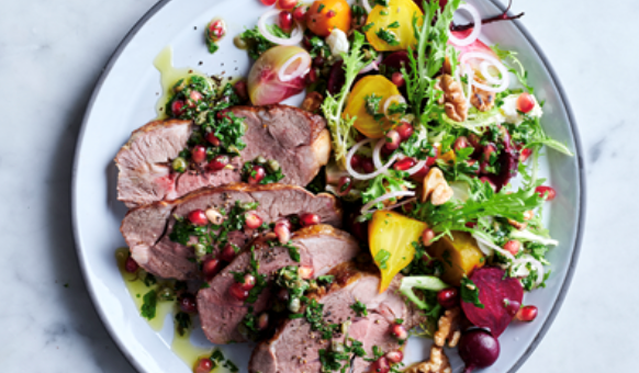 Lamb, beetroot and walnut with herb dressing
