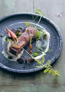 Lamb breast, peas, carrots and mint sauce