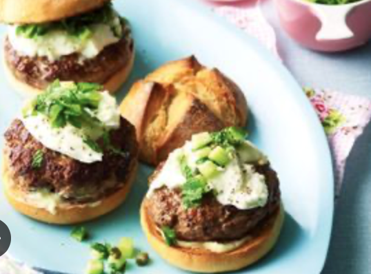 Lamb burgers with buffalo mozzarella and cucumber salad