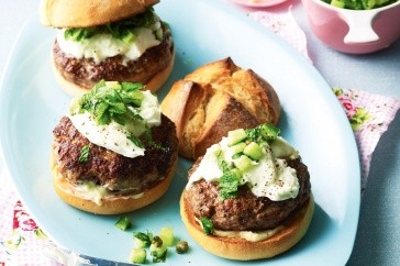 Lamb burgers with buffalo mozzarella and cucumber relish