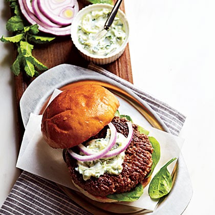 Lamb burgers with cilantro raita