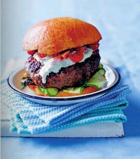 Lamb burgers with feta, mint and yoghurt dressing