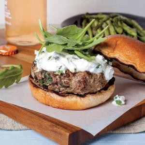Lamb burgers with feta-mint spread