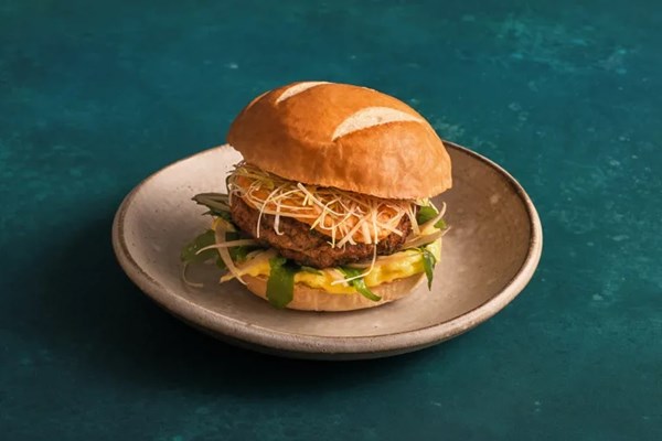 Lamb burgers with quick-pickled fennel and romesco