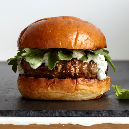 Lamb burgers with tzatziki and arugula