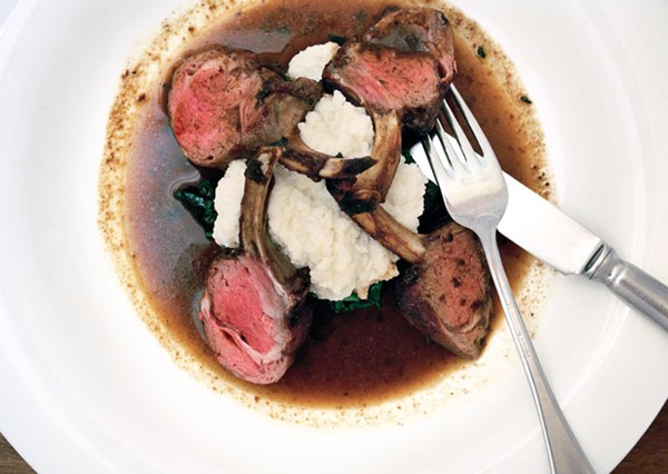 Lamb chops and spinach and turnip puree