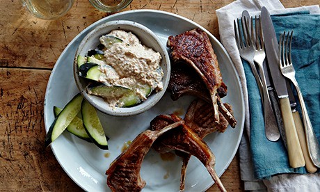 Lamb chops, cucumber, peanut faraal