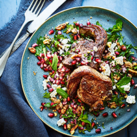 Lamb chops, pomegranate and feta
