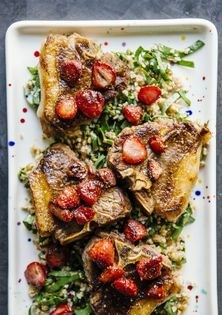 Lamb chops w/ buckwheat + black pepper strawberries