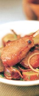 Lamb chops with apple glaze and warm kumara salad