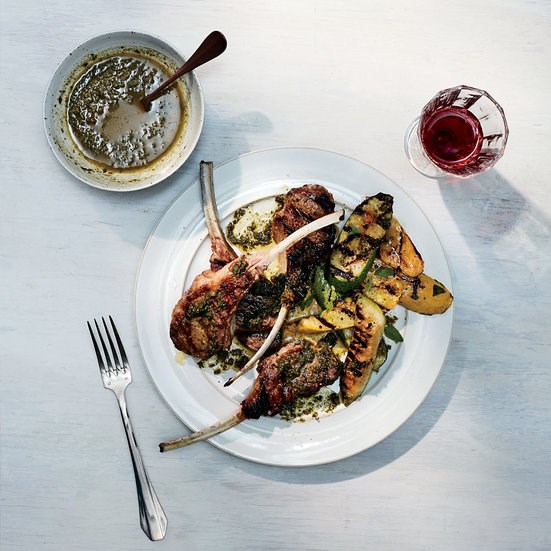Lamb chops with burnt-bread salsa verde