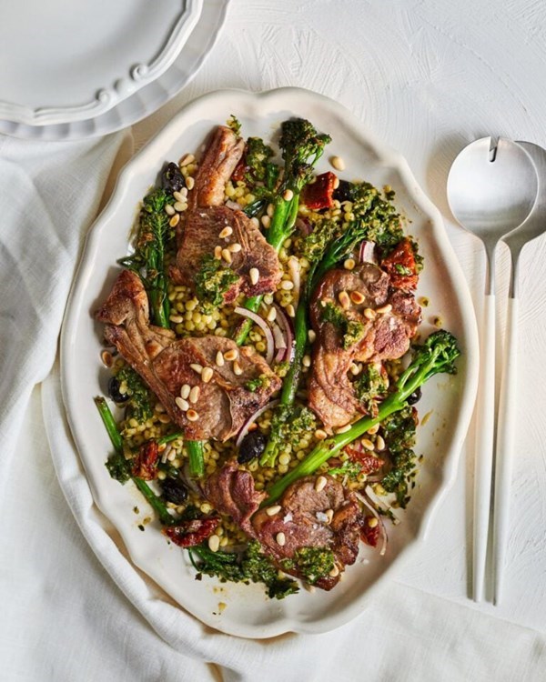 Lamb chops with chermoula and giant couscous 