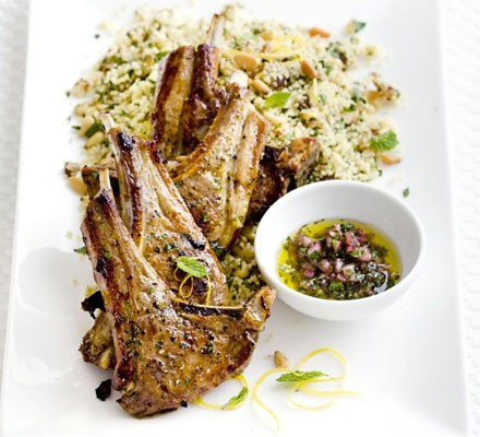 Lamb chops with fruity couscous & mint