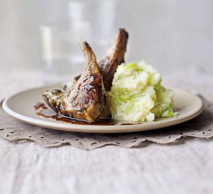 Lamb chops with leek mash and mustard sauce