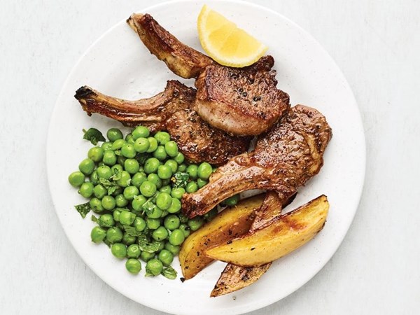Lamb chops with lemon potatoes and minty peas 